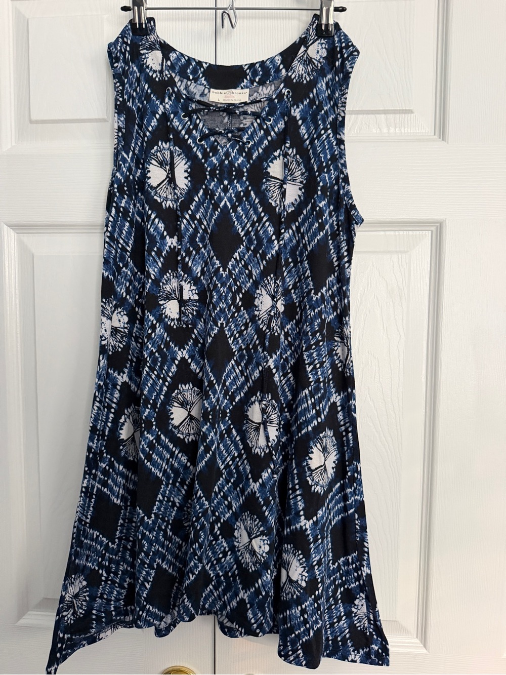 Bobbie Brooks Blue and White Asymmetrical Sleeveless Tunic